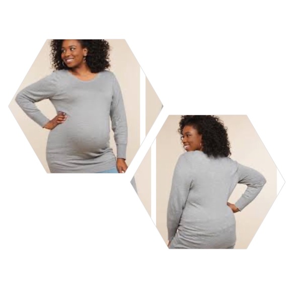 Motherhood Maternity Sweaters - NWT! Gray side ruched crew neck sweater